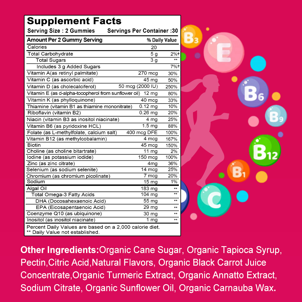 Multivitamin Gummy Adult - Gomas multivitamínicas femininas – contém ômega-3