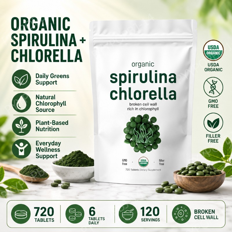 Spirulina Tablet Organic - Tabletes Orgânicos de Spirulina e Chlorella,